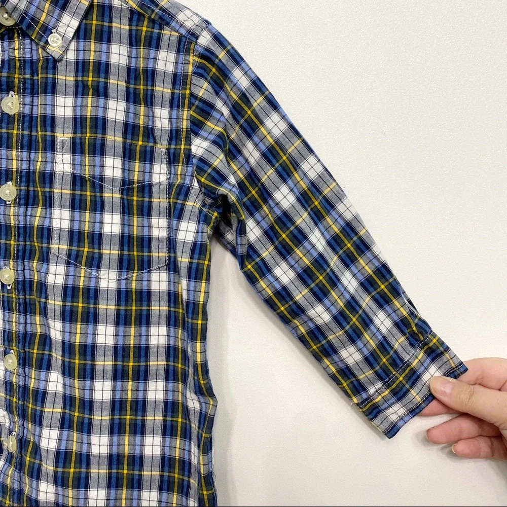 the children's place | plaid navy yellow button down shirt 4t